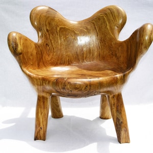 Carved Solid Black Afara Wood Chair