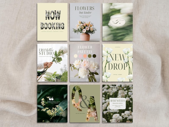 Florist Instagram Templates | 20 Editable Canva Posts | Flower Shop Social Media Bundle | Minimal Botanical Marketing Kit 4:5 Ratio
