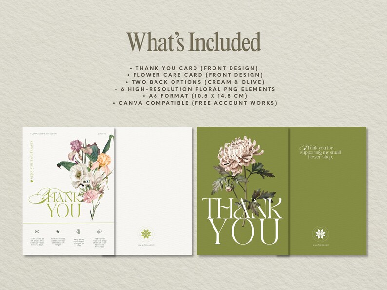 Floral Care Card & Thank You Card Canva Template | Editable Florist ...