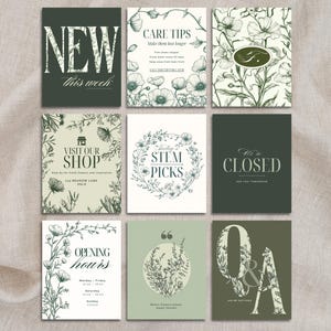 Instagram Post Templates for Florist | 15 Editable Canva Posts | Botanical Green Social Media Bundle | Flower Shop Social Media Template 4:5