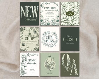 Instagram Post Templates for Florist | 15 Editable Canva Posts | Botanical Green Social Media Bundle | Flower Shop Social Media Template 4:5