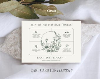 Editable Care Card Template for Florist | Product Care Instructions Canva Template | Botanical Small Business Insert | Florist Tools
