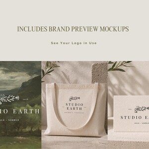 branding mockups included tote bag business card and scene, logo starter kit canva template preview