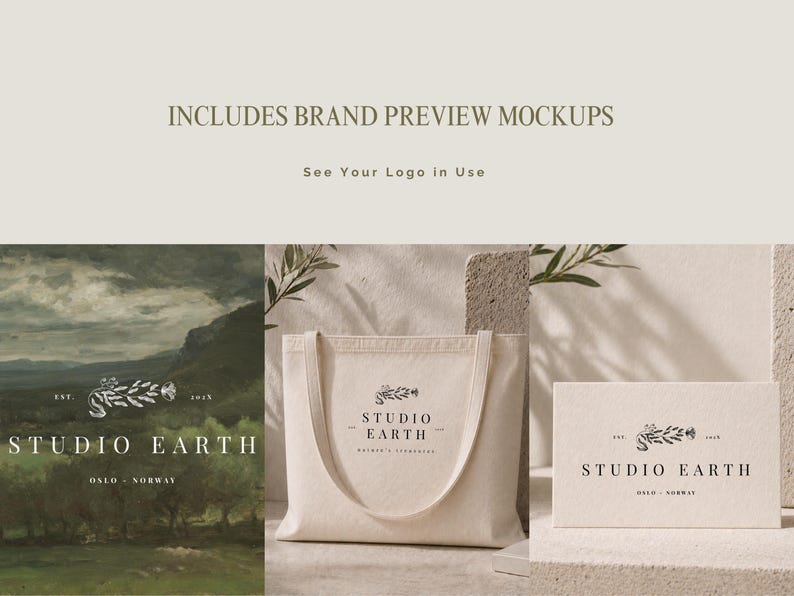 branding mockups included tote bag business card and scene, logo starter kit canva template preview