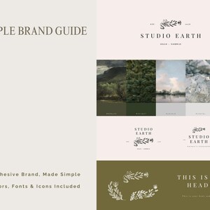 simple brand guide with colors and fonts, minimal branding kit for small business editable in canva