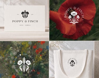 Poppy Logo Kit Canva Template, Florist Branding Kit, Art Nouveau Premade Logo, Limited Edition Semi Custom Brand Design