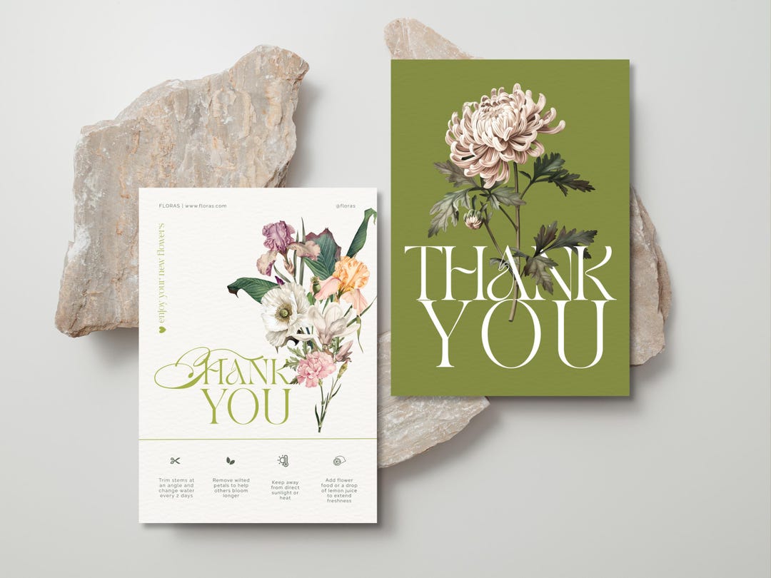 Floral Care Card & Thank You Card Canva Template | Editable Florist ...