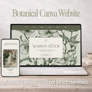 Plantilla web de Canva para floristerías, plantilla web botánica de una página, sitio web editable para floristerías, sitio web de Canva para pequeñas empresas