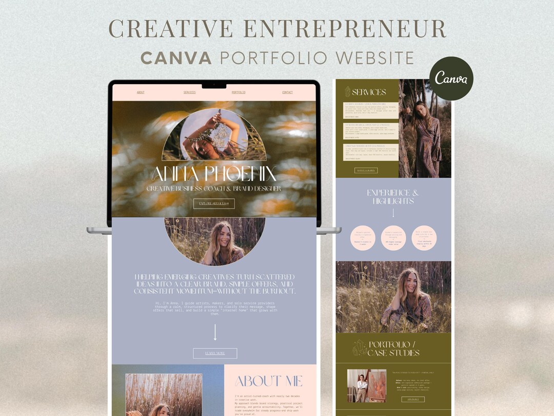 Canva Portfolio Website Template for Coaches and Creatives One-page ...