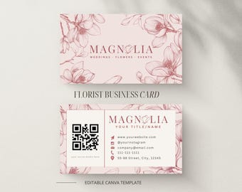 Business Card Editable Canva Template | Wedding & Event Florist Business Card | Minimal Floral Logo Design | Double Sided Printable