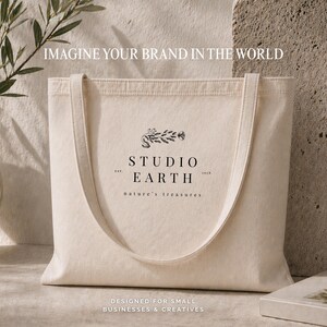 logo design on tote bag mockup, branding example for small business using editable canva logo template