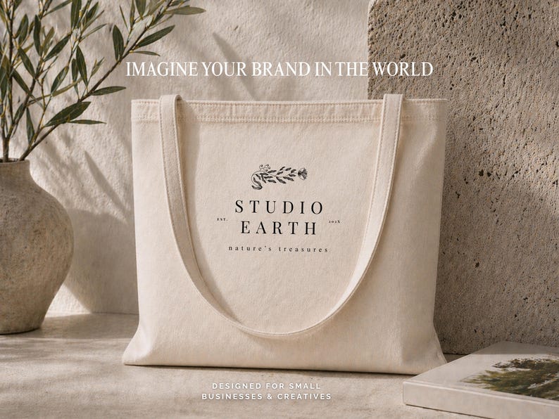 logo design on tote bag mockup, branding example for small business using editable canva logo template