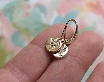 Small Dandelion Earrings, Gold Dandelion Wish Jewelry, Dangle Earrings, Gift for Mom, Unique Handmade Gift for Her, Gift Under 35