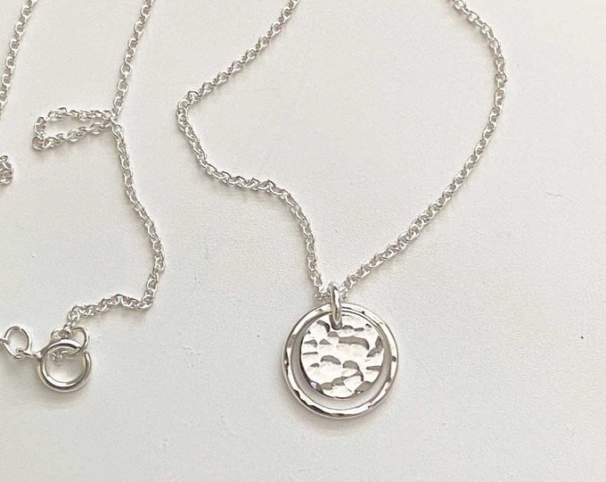 Dainty Sterling Silver Handmade Necklace, Everyday Jewelry for Women, Circle Pendant on Chain, Remy and Me, Unique Gifts for Her Under 50