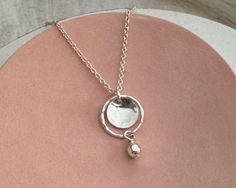 Handmade Sterling Silver Necklace, Dainty Everyday Jewelry, Hammered Circle, Simple Coin Disc Pendant, Gift Idea for Her by Remy and Me
