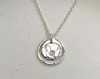 Simple Silver Necklace, California Poppy Pendant, Sterling Silver Handmade Jewelry for Women, Everyday, Dainty, Remy and Me