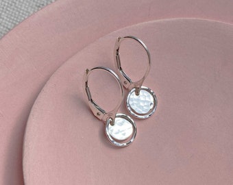 Tiny Silver Minimalist Earrings Dangle Hammered Sterling Silver Leverback Earrings for Women Handmade Jewelry Gifts for Her Remy and Me