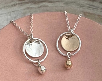 Dainty Pendant Necklace for Women, Sterling Silver, Everyday Mixed Metal Jewelry, Two Tone Handmade Jewelry, Unique Gift for Mom Under 75