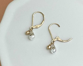 Tiny Dangle Earrings Handmade Jewelry Silver and Gold Leverback Earrings for Women Minimalist Earrings Mixed Metal Remy and Me Jewelry