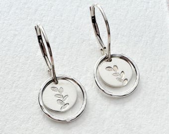 Sterling Silver Dangle Earrings, Leaf Design, Handmade Everyday Jewelry for Women by Remy and Me