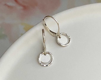 Teeny Tiny Silver Dangle Earrings, Minimalist Sterling Silver Small Circle  Leverback Earrings, Handmade Jewelry for Women, Dainty Earrings