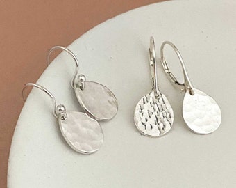 Sterling Silver Dangle Earrings, Unique Handmade Jewelry for Women, Hammered Teardrop, Gift for Her Under 30 for Sister or Mom, Remy and Me