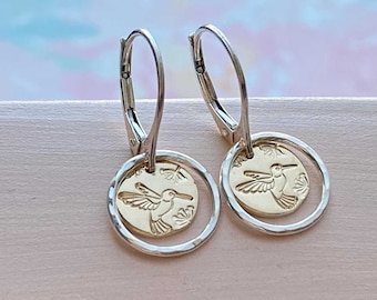 Dainty Handmade Hummingbird Earrings in Mixed Metal by Remy and Me Jewelry