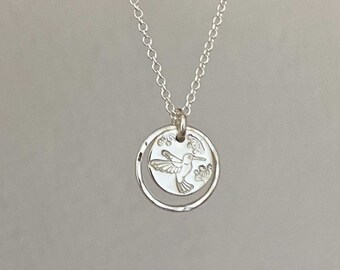 Sterling Silver Hummingbird Necklace, Handmade Jewelry for Women, Unique Gift for Her Under 50, Stamped Dainty Hummingbird Pendant on Chain