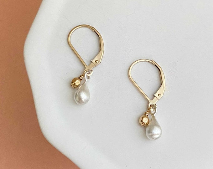 Tiny Dangle Drop Earrings • Mixed Metal Earrings • Two Tone Jewelry • Handmade Earrings for Women • Small, Everyday Minimalist Earrings