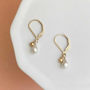 Tiny Dangle Drop Earrings • Mixed Metal Earrings • Two Tone Jewelry • Handmade Earrings for Women • Small, Everyday Minimalist Earrings