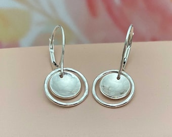 Everyday Silver Earrings Handmade Jewelry for Women Hammered Sterling 925 Circle Earrings Leverback Small Dainty Artisan Remy and Me Jewelry