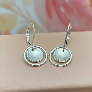 Everyday Silver Earrings Handmade Jewelry for Women Hammered Sterling 925 Circle Earrings Leverback Small Dainty Artisan Remy and Me Jewelry