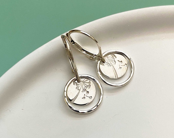 Dainty Sterling Silver Dandelion Earrings, Unique Handmade Jewelry, Small Leverback Earrings, Dandelion Jewelry for Women Gift for Her