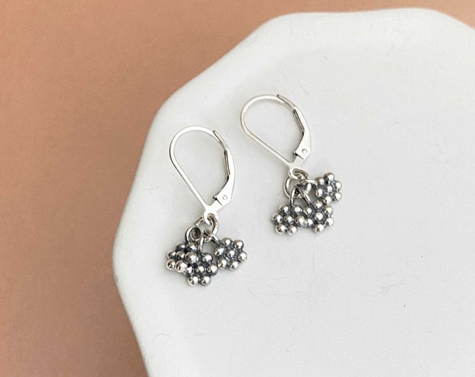 Tiny Dangle Earrings in Sterling Silver, Leverback Earwires, Dainty Boho Drop Earrings, Handmade Jewelry for Women, Small Everyday Earrings