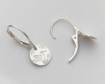 Dainty Silver Hummingbird Earrings, Handmade Earrings for Women, Leverback Earwires, Hummingbird Jewelry, Unique Christmas Gifts Under 40