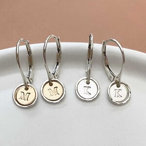 Tiny Initial Earrings, Sterling Silver and Gold Filled, Personalized Handmade Jewelry, Dainty Letter Dangle Earrings, Unique Gifts for Her
