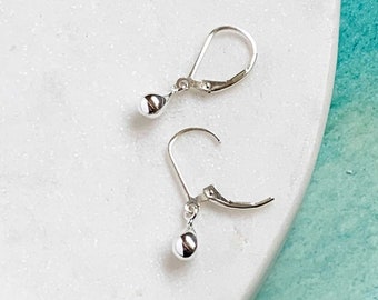 Silver Teardrop Earrings, Leverback Earrings Sterling Silver, Tiny Drop Earrings, Small Dangle Earrings, Everyday 925 Jewelry, Gift for Her