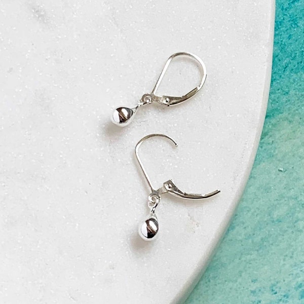 Tiny Sterling Silver Earrings Lever Back Small Dangle Earring Minimalist Jewelry for Women Everyday Simple Gift for Her Under 25 Remy and Me