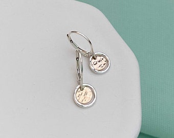 Dainty Earrings Dangle Tiny Mixed Metal Earrings Lever Back Two Tone Handmade Jewelry Earrings Leverback Sterling Silver and Gold Earrings