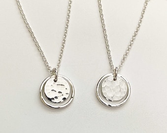 Dainty Sterling Silver Necklace with Hammered Circle Pendant, Everyday Handmade Jewelry for Women by Remy and Me.