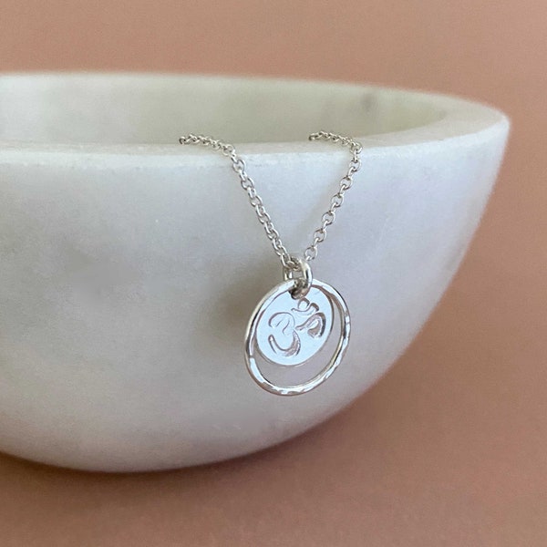 Dainty Om Necklace, Solid Sterling Silver Om Pendant on Chain, Handmade Everyday Yoga Jewelry,  Zen Gift for Yoga Instructor or Yogi