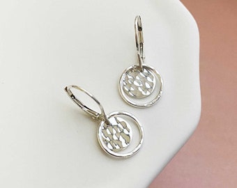 Hammered Sterling Silver Earrings, Everyday Handmade Jewelry for Women, Dangle on Leverback Earwires, Unique Gifts for Her Under 50