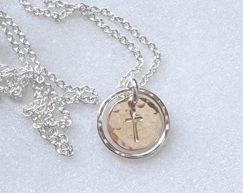 Dainty Cross Necklace, Silver & Gold, Quiet Faith Jewelry Christian, Religious Gift for Her