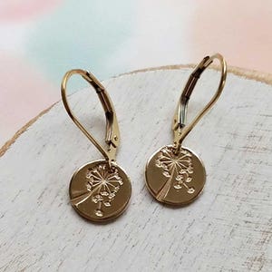 Small Dandelion Earrings, Gold Dandelion Wish Jewelry, Dangle Earrings, Gift for Mom, Unique Handmade Gift for Her, Gift Under 35 image 2