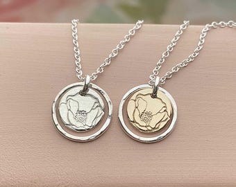 Dainty California Poppy Necklace, Handmade Sterling Silver or Mixed Metal Pendant, State Flower Jewelry Gift by Remy and Me