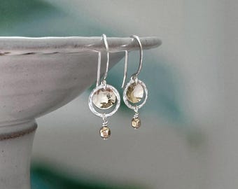 Tiny Dangle Earrings, Mixed Metal, Sterling Silver & Gold Filled, Dainty Handmade Jewelry for Women, Unique Gift for Her