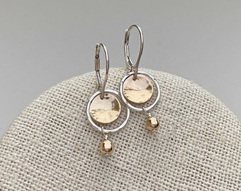 Silver and Gold Dangle Earrings, Mixed Metal Handmade Jewelry, Sterling Silver and 14K Gold Filled Leverback Earrings, Two Tone Lever Backs