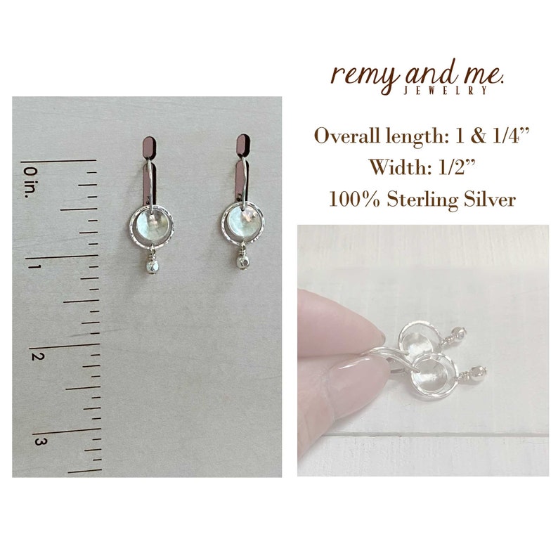 Silver Dangle Leverback Earrings, Handmade Jewelry, Sterling Silver Earrings, Hammered Circle Drop, Unique Artisan Gifts for Her Under 50 image 5