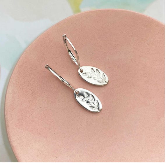Tiny Silver Leaf Earrings, Minimalist Sterling Silver Dangles, Dainty Nature Inspired Handmade Jewelry by Remy and Me, Unique Gifts for Her