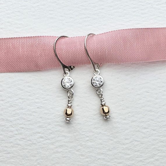 Dainty CZ Diamond Dangle Earrings, April Birthstone Jewelry, Unique Birthday Gifts for Her Under 50